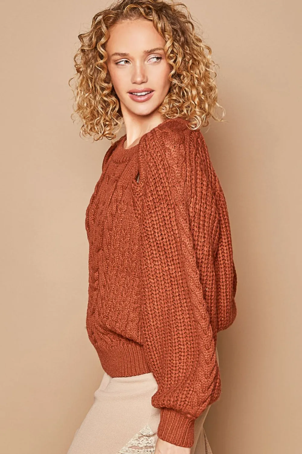 Cable Knit Cutout Long Sleeve Sweater