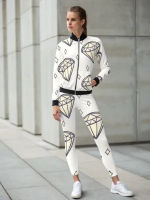 Dazzling Diamond Print Beige High Waist Body Shaping Leggings