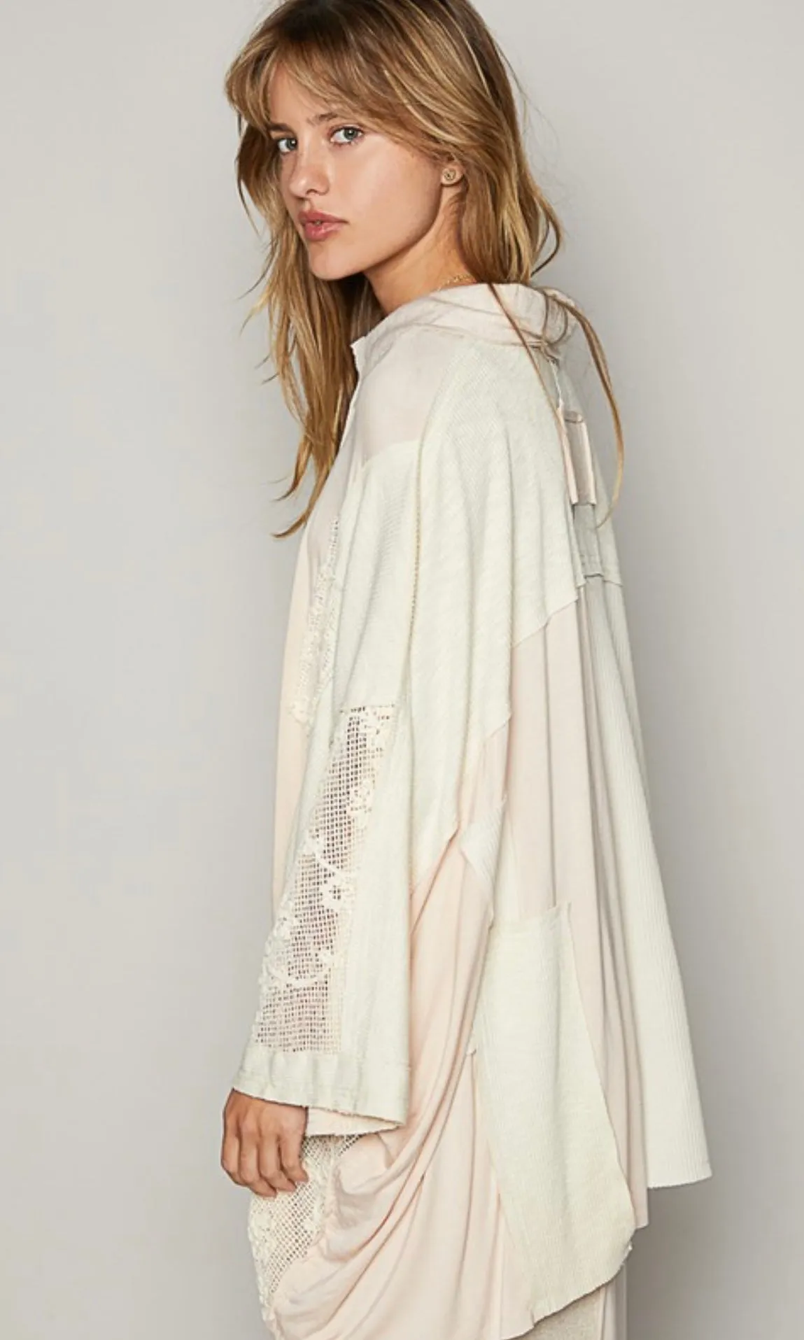 Destiny Cream Oversized Drop Shoulder Crochet Patches Knit Top
