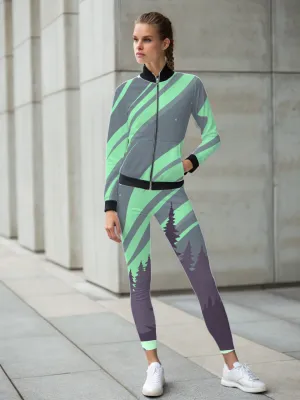 Enchanting Aurora Lights And Forest Print High Waist Body Shaping Leggings