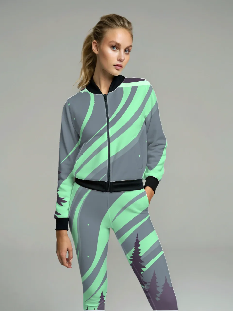 Enchanting Aurora Lights And Forest Print High Waist Body Shaping Leggings