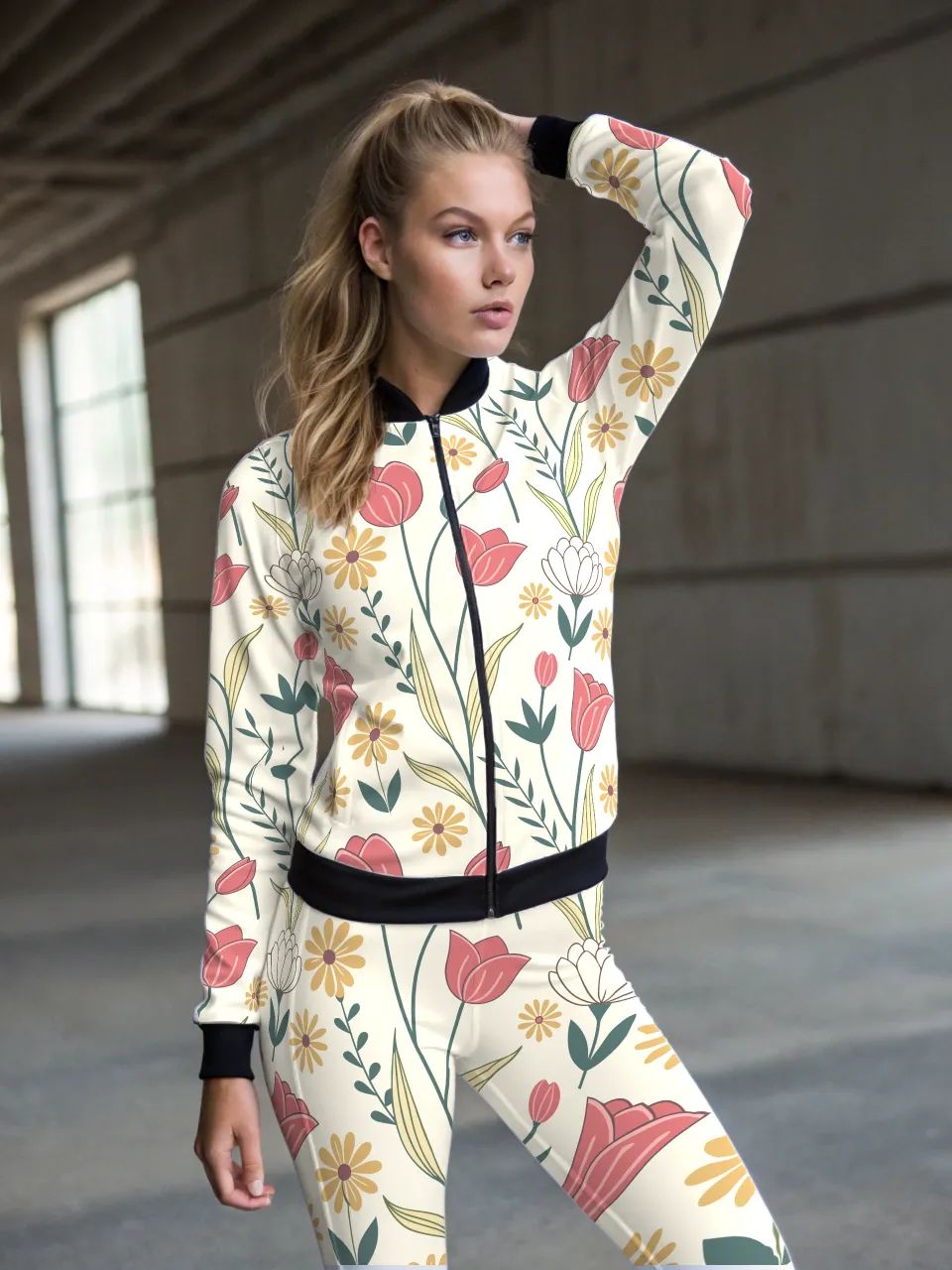 Evergreen Fresh Floral Print White High Waist Body Shaping Leggings