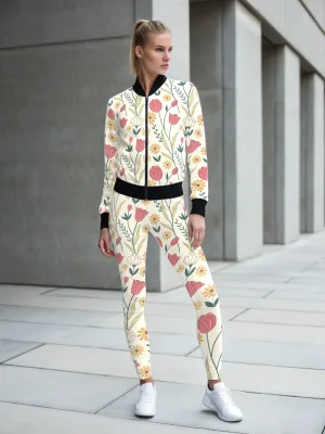 Evergreen Fresh Floral Print White High Waist Body Shaping Leggings
