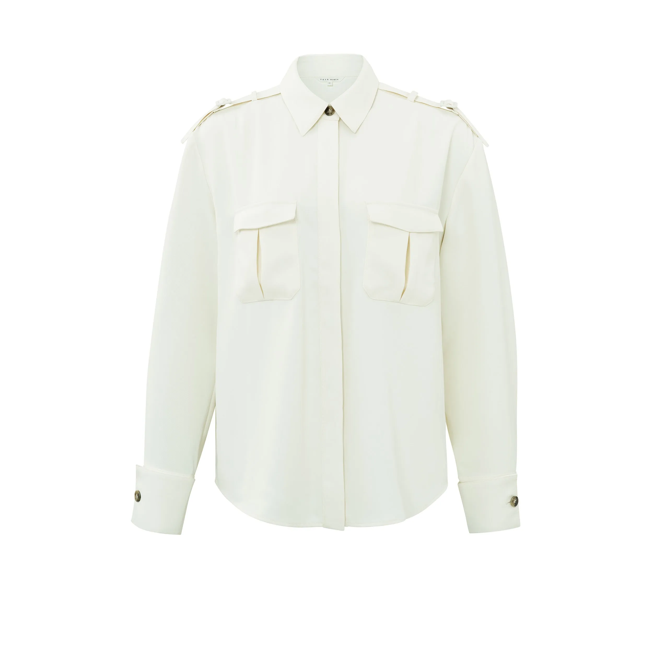 Feminine Cargo Blouse with Epaulettes - Ivory White