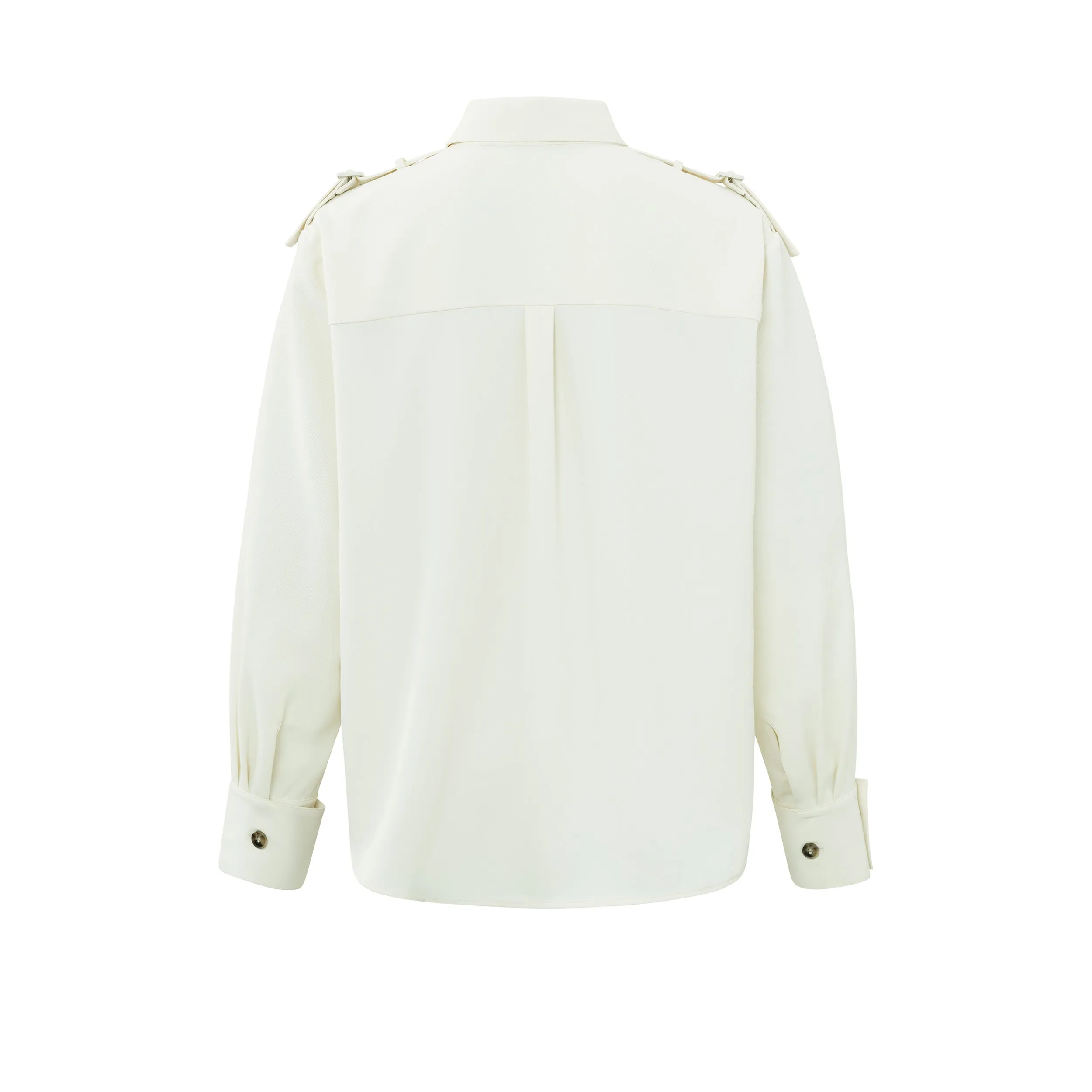 Feminine Cargo Blouse with Epaulettes - Ivory White