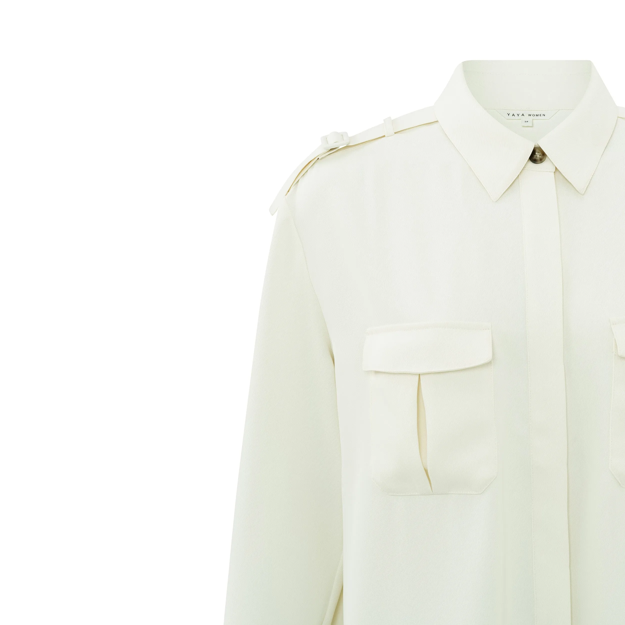 Feminine Cargo Blouse with Epaulettes - Ivory White