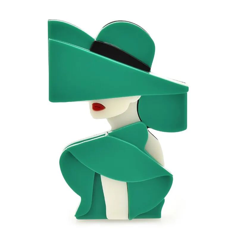 Girl with A Hat Acrylic Brooch Pin Accessories