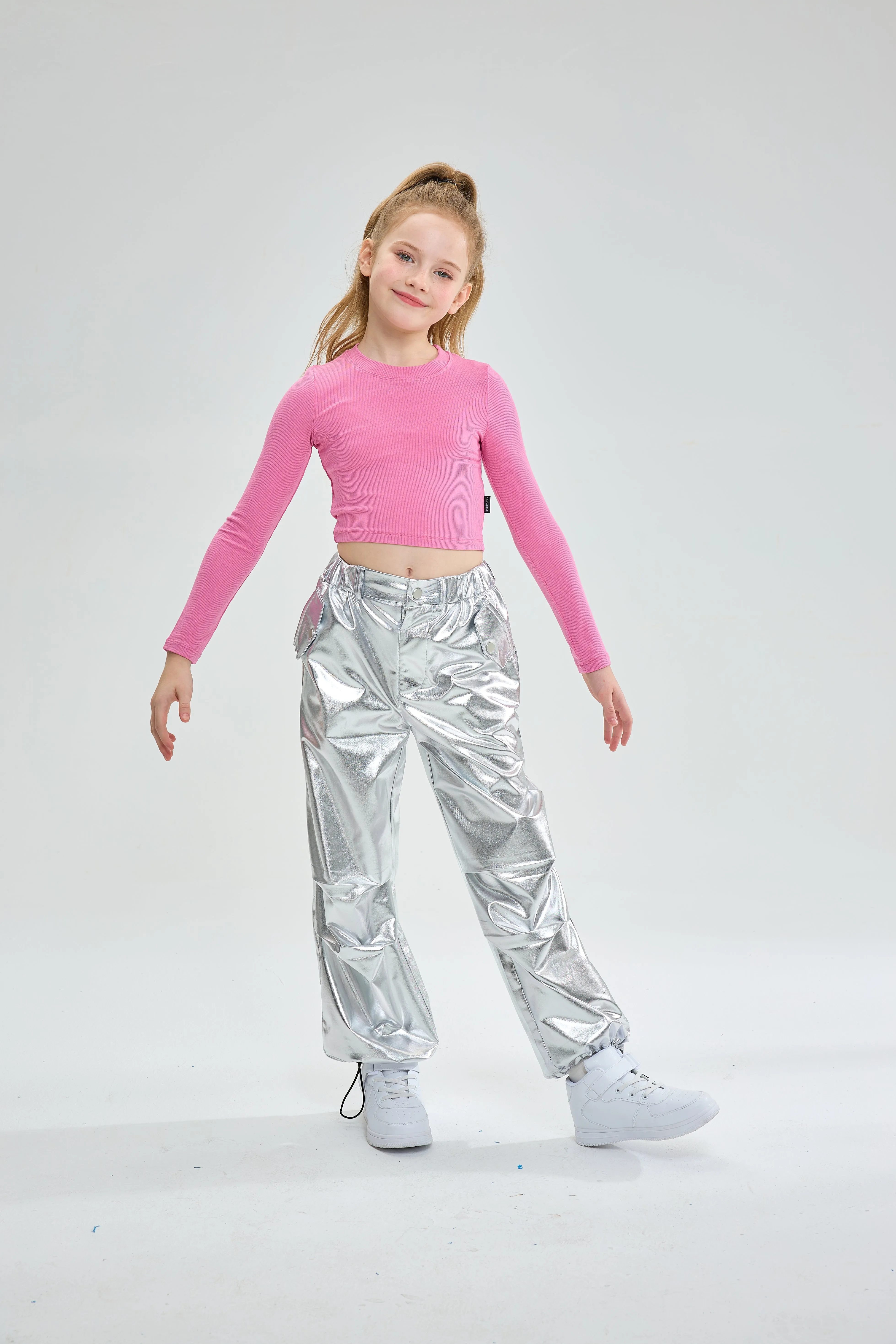 Girls Metallic Jogger Pants Shiny Jazz Street Hip Hip Dance Pants