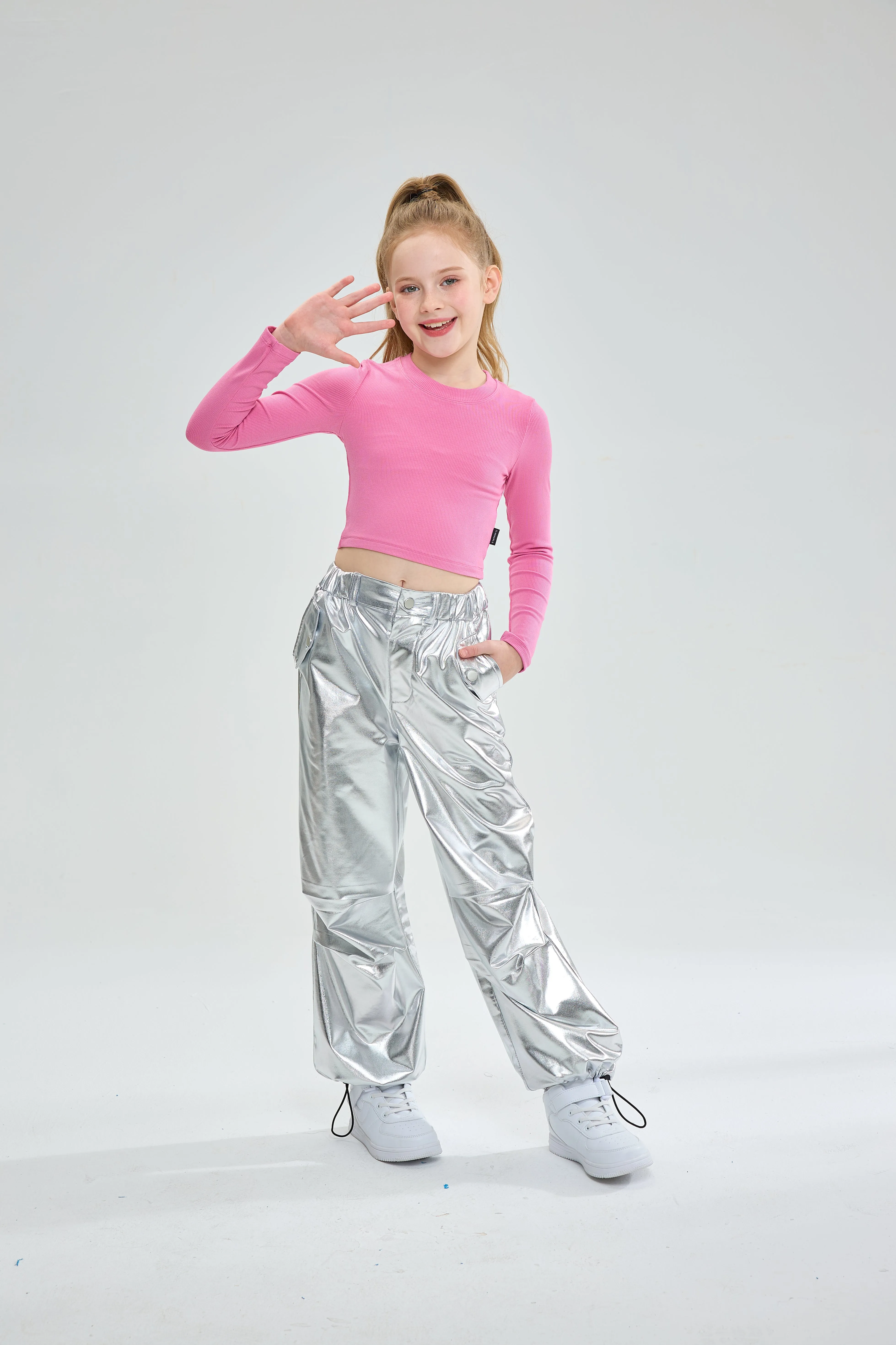 Girls Metallic Jogger Pants Shiny Jazz Street Hip Hip Dance Pants