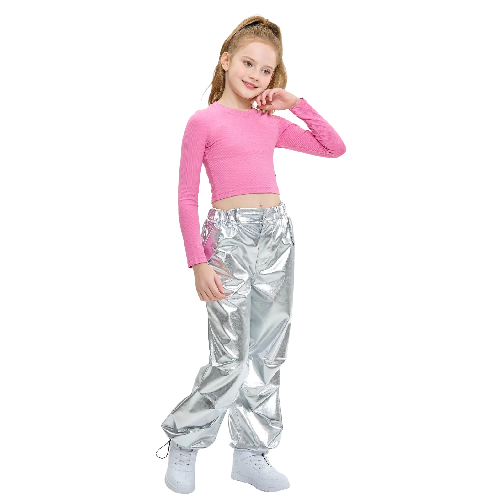 Girls Metallic Jogger Pants Shiny Jazz Street Hip Hip Dance Pants