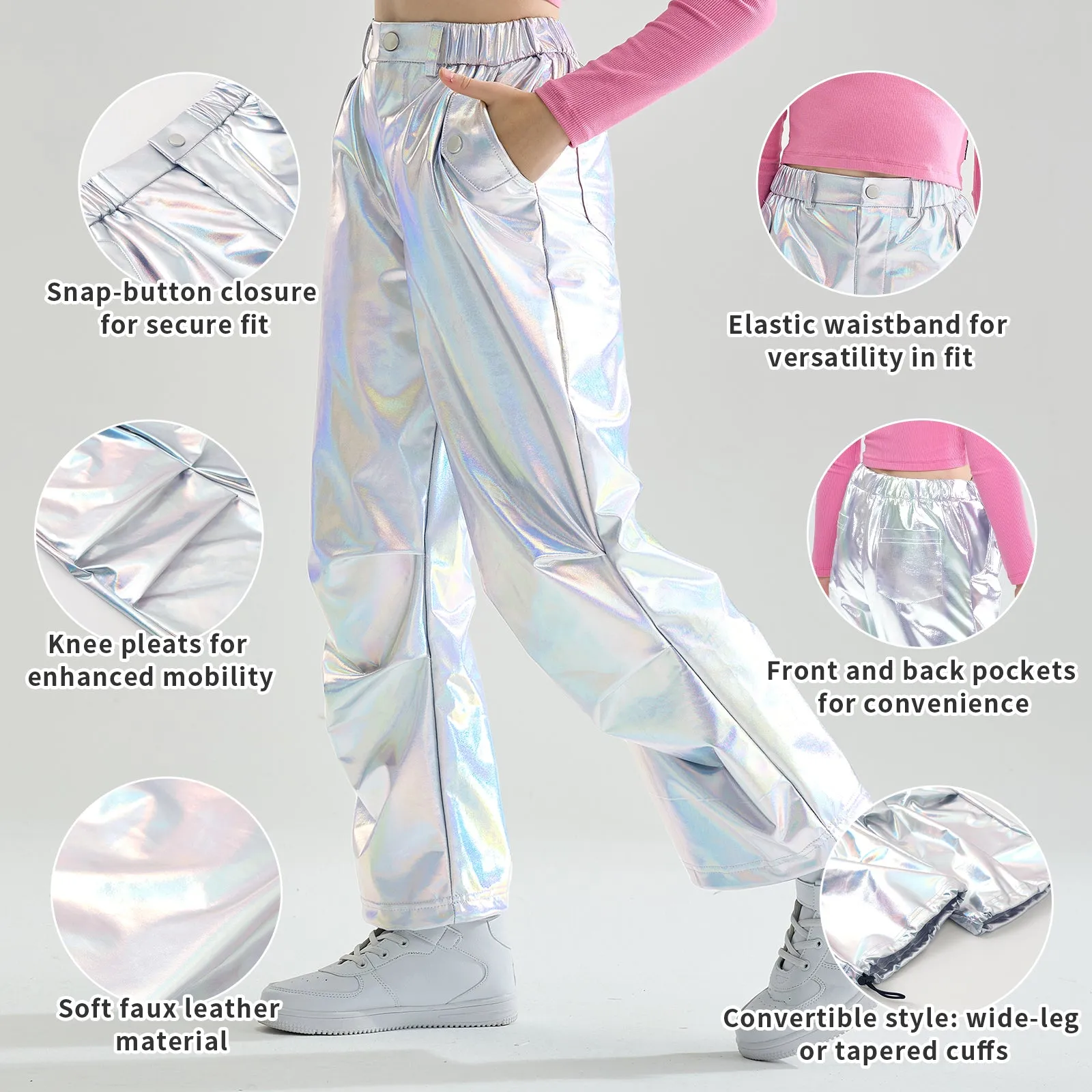 Girls Metallic Jogger Pants Shiny Jazz Street Hip Hip Dance Pants