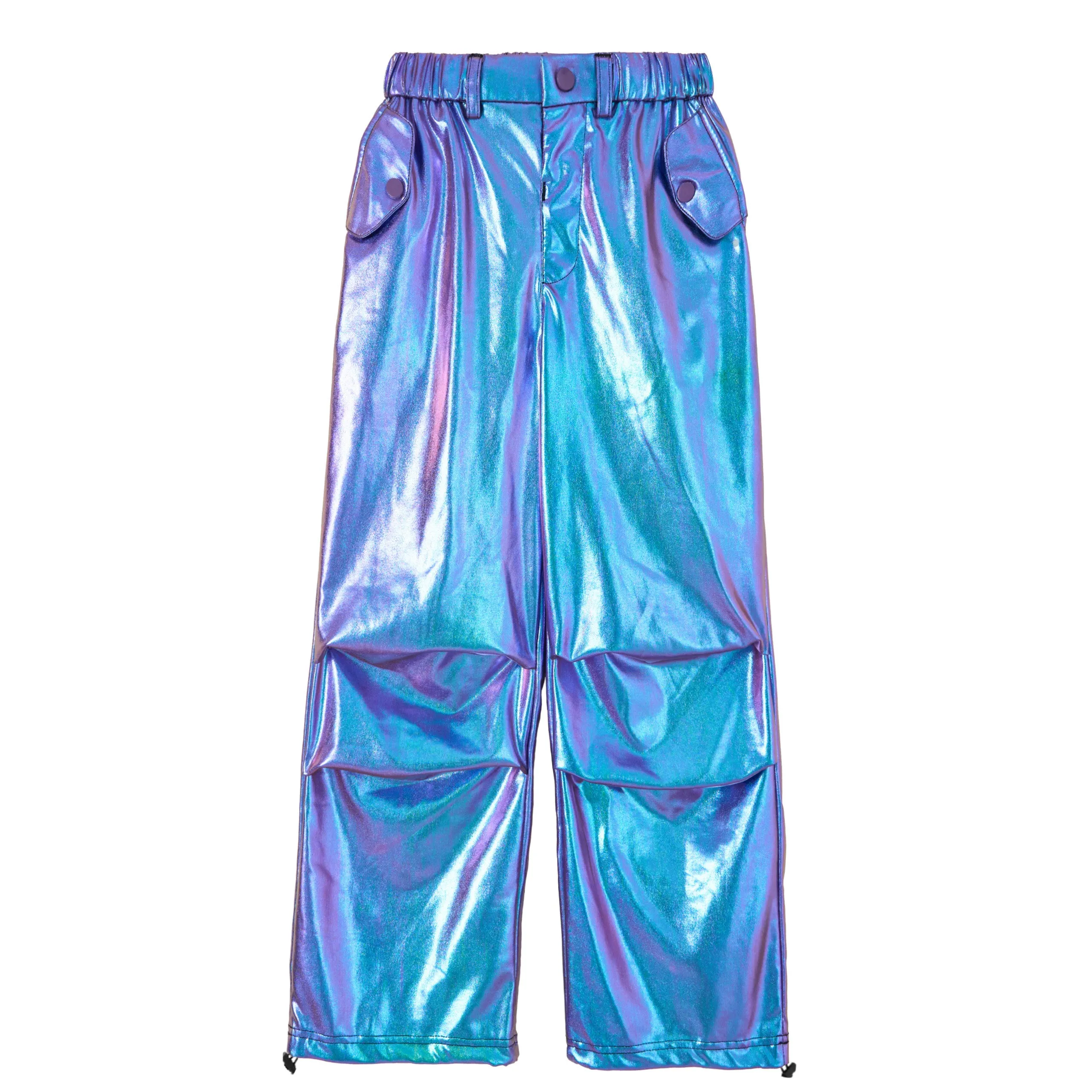Girls Metallic Jogger Pants Shiny Jazz Street Hip Hip Dance Pants