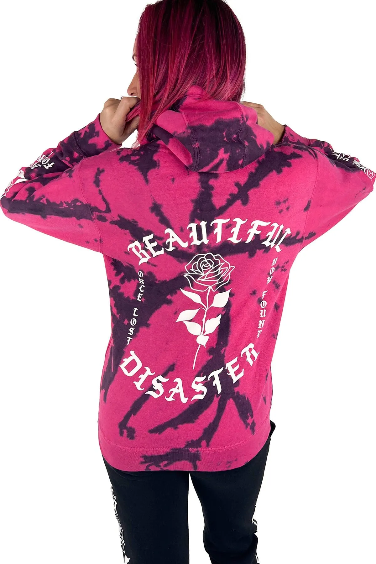 Grace Tie Dye Pullover Hoodie - Pink/Black