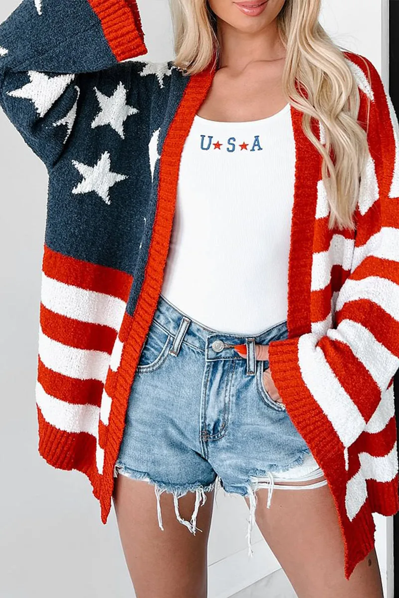 HWS1083 Patriotic Stars & Stripes Cardigan
