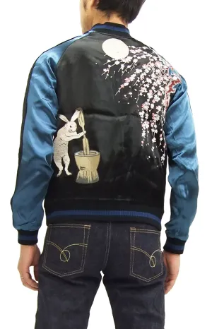 Japanesque Japanese Souvenir Jacket 3RSJ-023 Moon rabbit Men's Sukajan Black/Blue