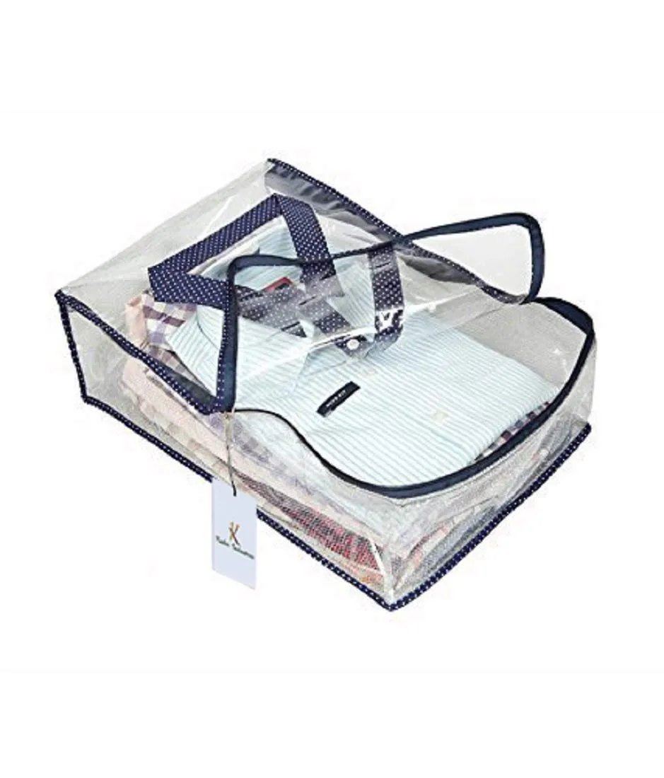 Kuber Industries 3 Pieces Transparent Shirt Cover Set, Blue,Standard,SC00425
