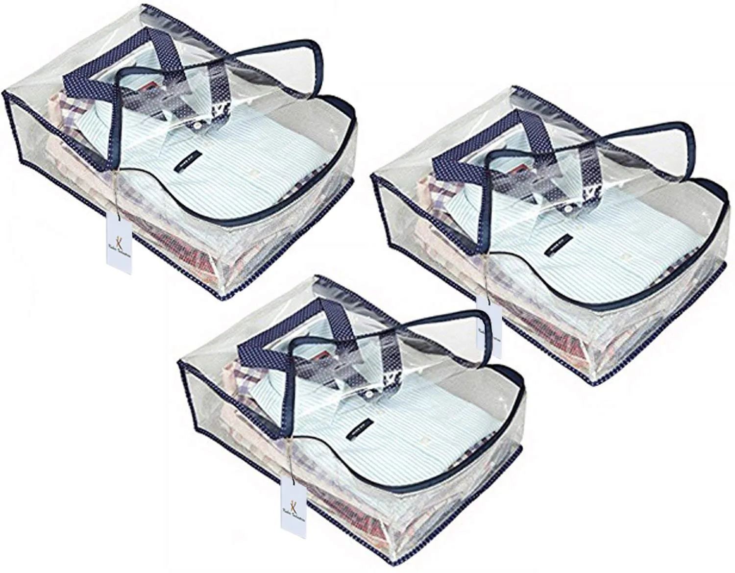 Kuber Industries 3 Pieces Transparent Shirt Cover Set, Blue,Standard,SC00425