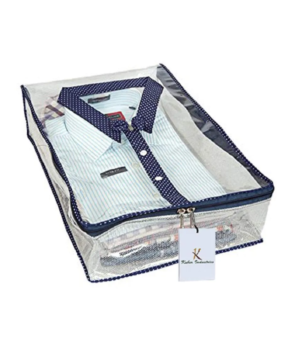 Kuber Industries 3 Pieces Transparent Shirt Cover Set, Blue,Standard,SC00425