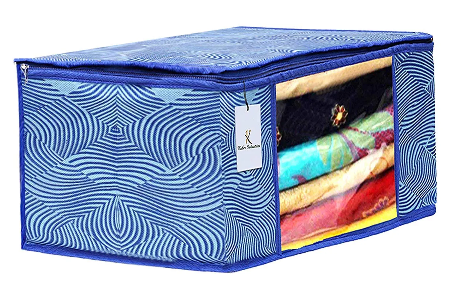 Kuber Industries Leheriya Printed 6 Piece Non Woven Saree Cover And 6 Pieces Underbed Storage Bag, Storage Organiser, Blanket Cover, Orange & Blue -CTKTC42456