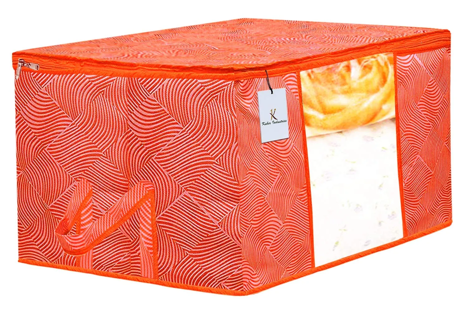 Kuber Industries Leheriya Printed 6 Piece Non Woven Saree Cover And 6 Pieces Underbed Storage Bag, Storage Organiser, Blanket Cover, Orange & Blue -CTKTC42456
