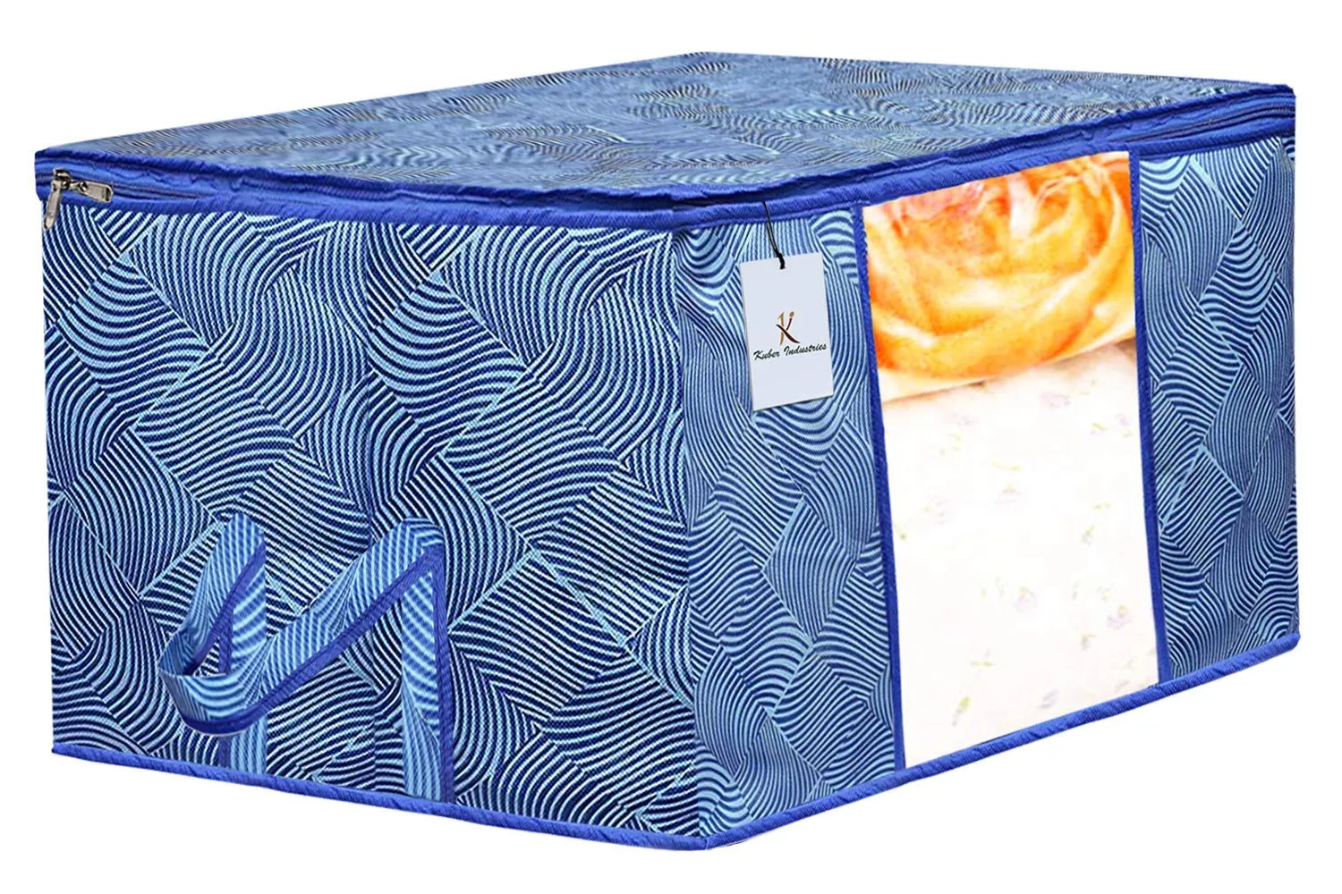 Kuber Industries Leheriya Printed 6 Piece Non Woven Saree Cover And 6 Pieces Underbed Storage Bag, Storage Organiser, Blanket Cover, Orange & Blue -CTKTC42456