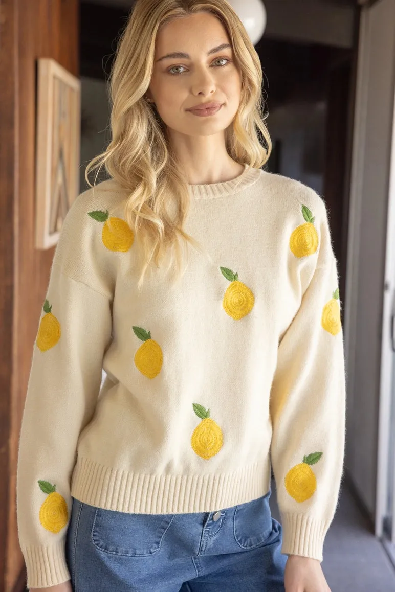 Lemon Embroidered Pull Over Sweater