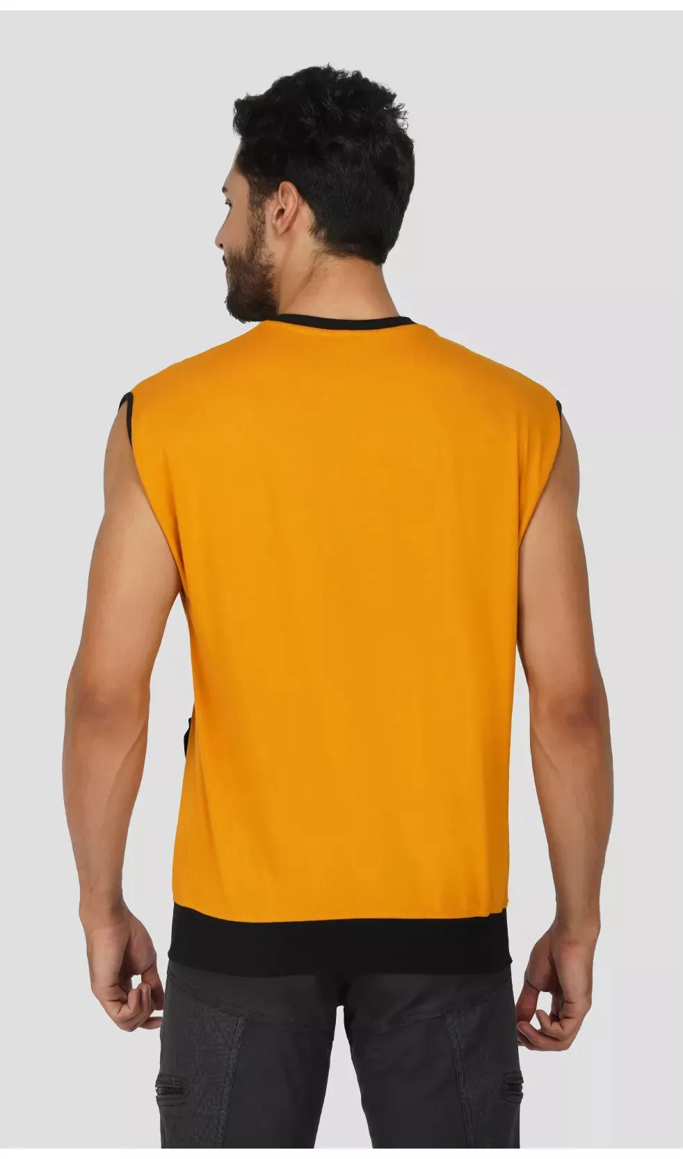 Mebadass ColorBlocked OverSized Mens Vests - Mustard Yellow & Black