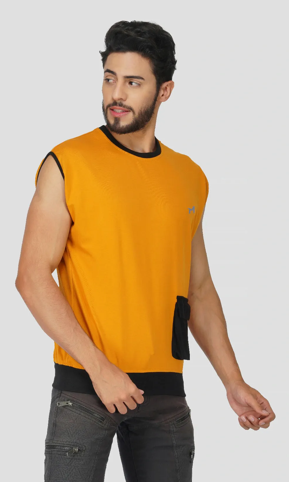 Mebadass ColorBlocked OverSized Mens Vests - Mustard Yellow & Black
