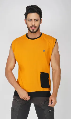 Mebadass ColorBlocked OverSized Mens Vests - Mustard Yellow & Black