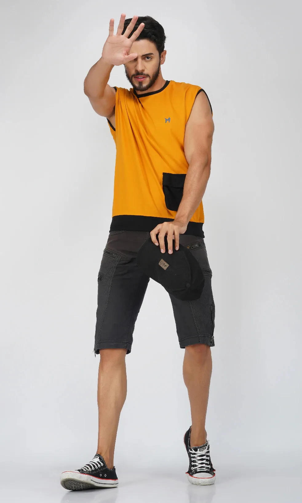 Mebadass ColorBlocked OverSized Mens Vests - Mustard Yellow & Black