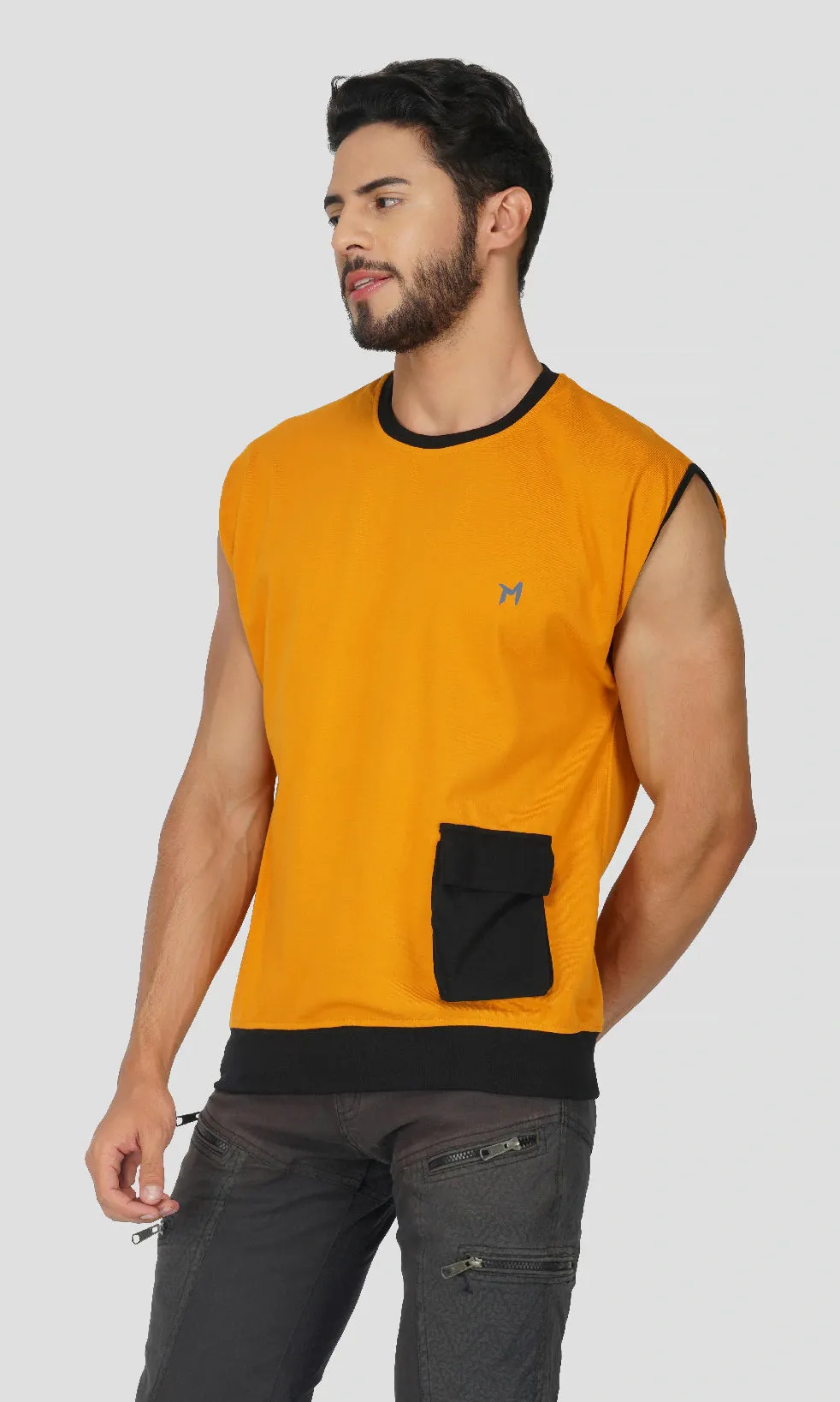 Mebadass ColorBlocked OverSized Mens Vests - Mustard Yellow & Black