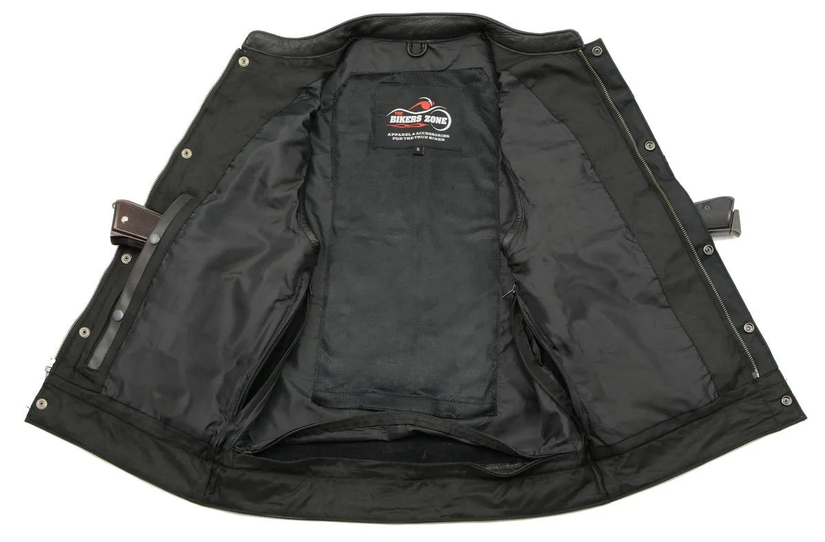 Men’s Premium Naked Cowhide Leather Club Style Motorcycle Biker Riding Vest BZ6410
