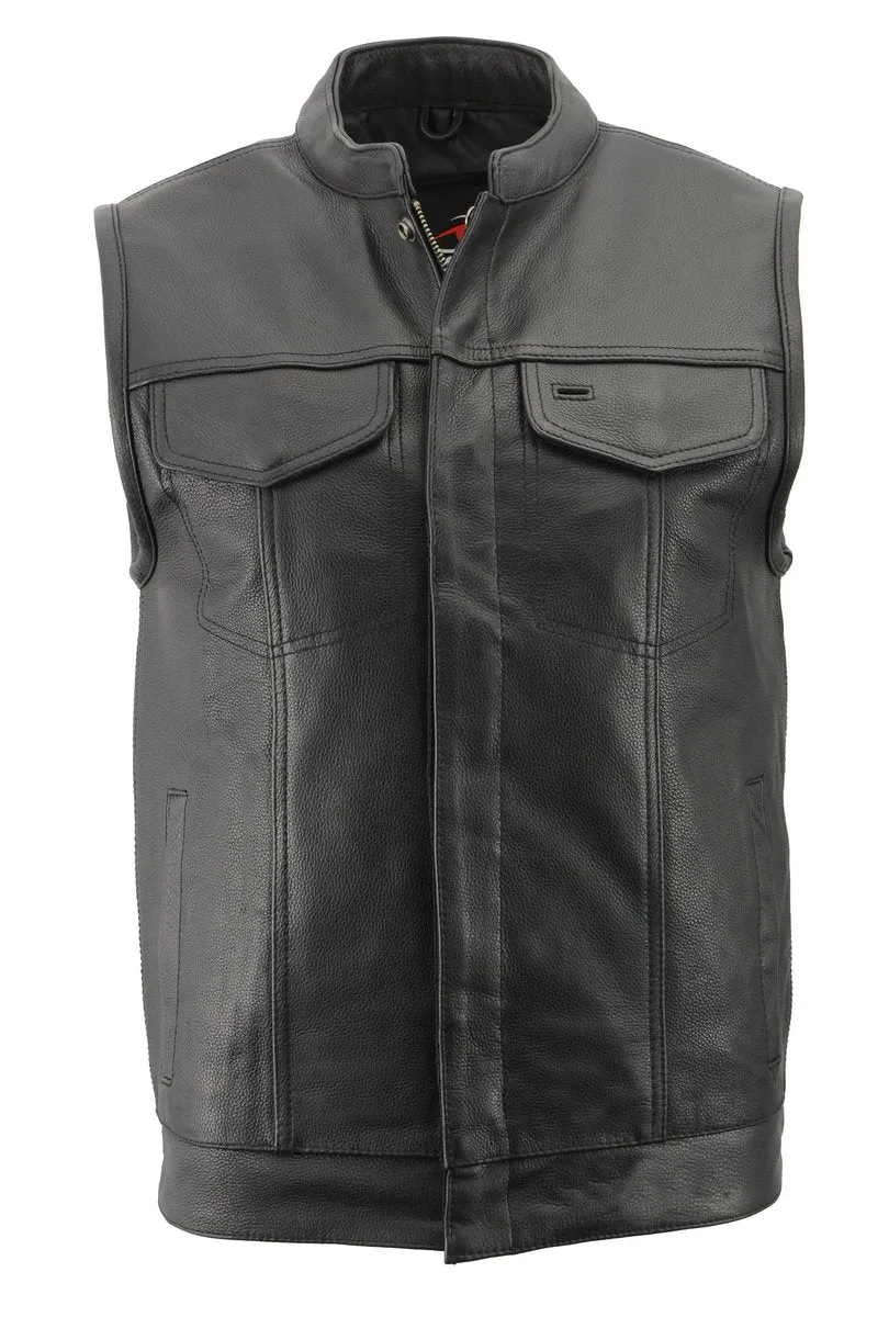 Men’s Premium Naked Cowhide Leather Club Style Motorcycle Biker Riding Vest BZ6410