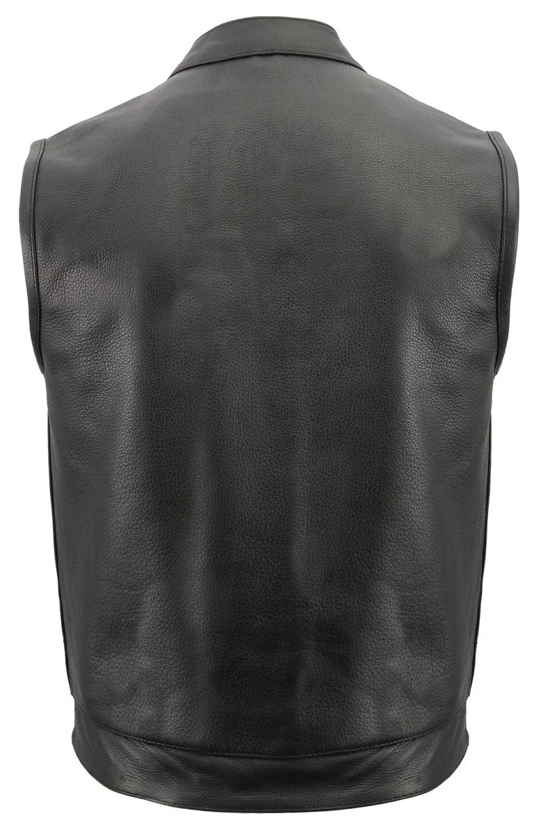 Men’s Premium Naked Cowhide Leather Club Style Motorcycle Biker Riding Vest BZ6410