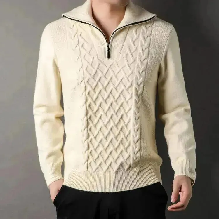 Men's Winter Fashion Half Zip Slim fit Knitted Woolen Pullover Sweater