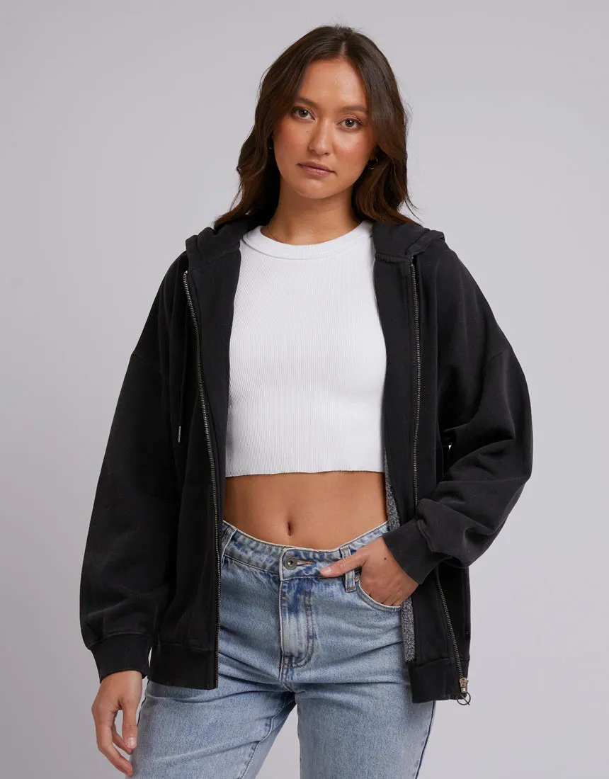 Oversized Zip Thru Hoody Washed Black