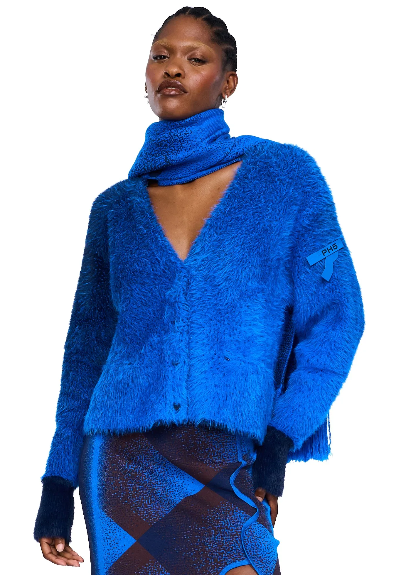 PH5 Ozzy Faux Fur Oversized Cardigan in Electric Blue