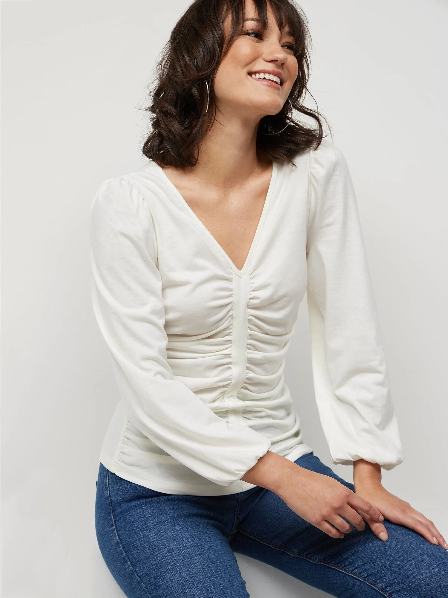 Ruched V-Neck Blouse