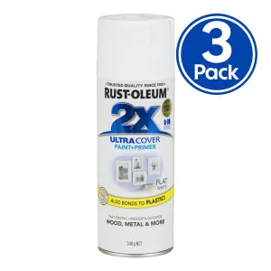 RUST-OLEUM 2X Gloss Paint & Primer Spray Paint 340g White x 3 Pack