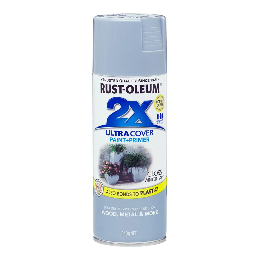 RUST-OLEUM 2X Gloss Paint & Primer Spray Paint 340g Winter Grey x 3 Pack