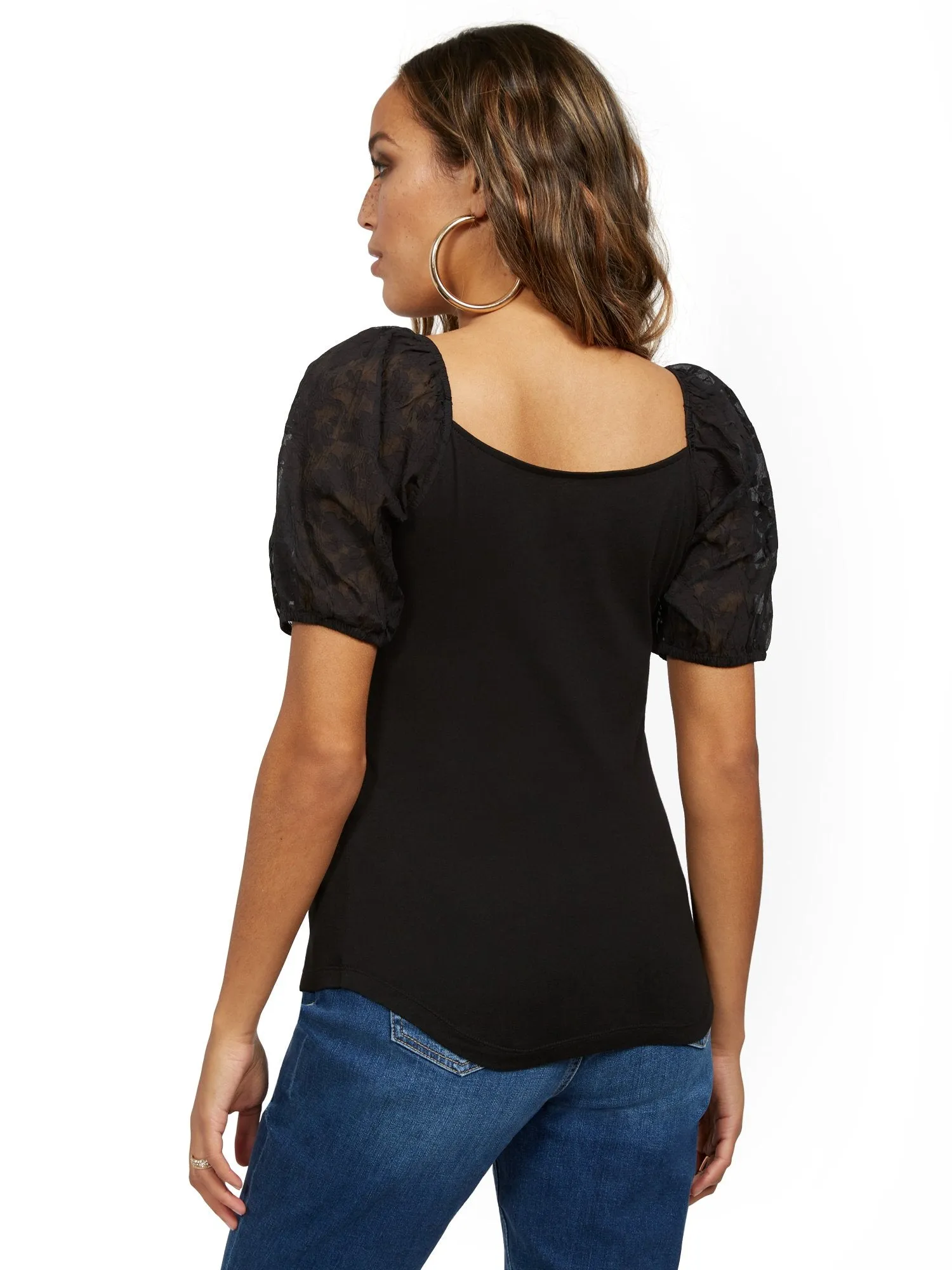 Sheer Puff-Sleeve Top