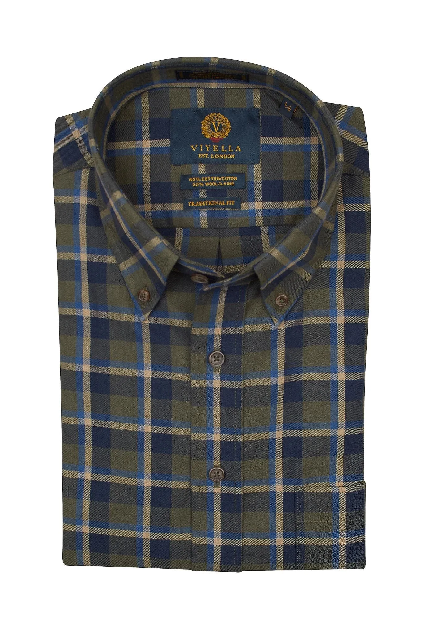 Stylish Green & Blue/Tan Plaid Button Down Shirt Made In Canada