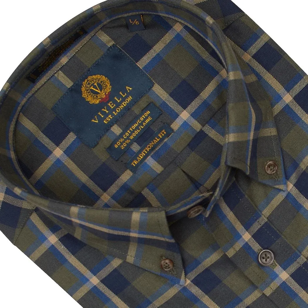 Stylish Green & Blue/Tan Plaid Button Down Shirt Made In Canada