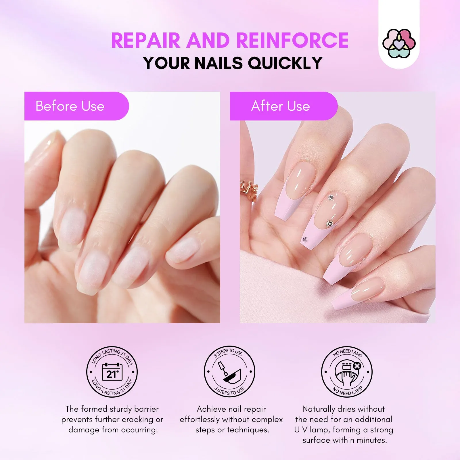[US ONLY] Instant Nail Repair Kit - Pink & White Dipping Powder with Nail Glue