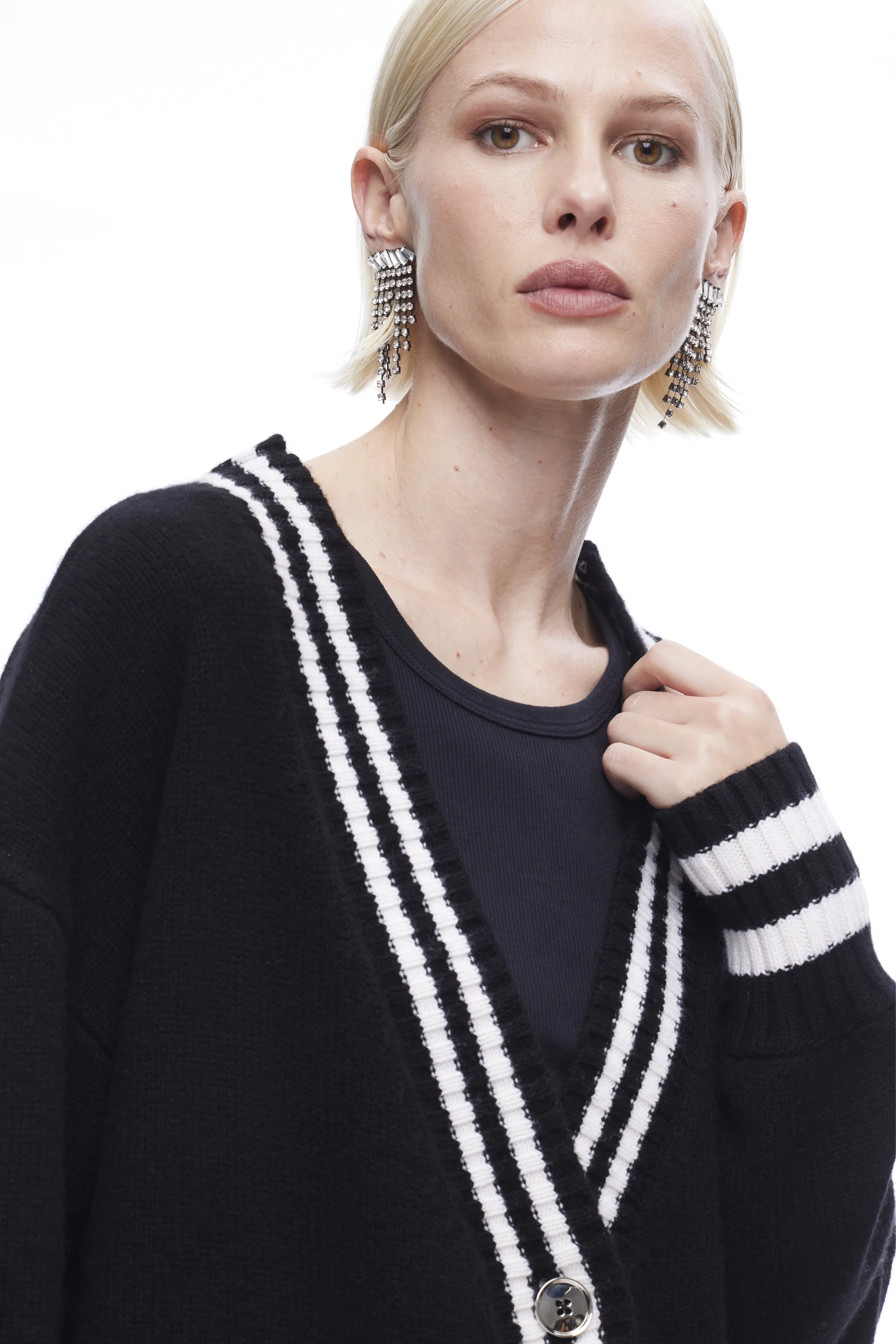 VIAVIA The Striped Oversized Cashmere Cardigan Sweater